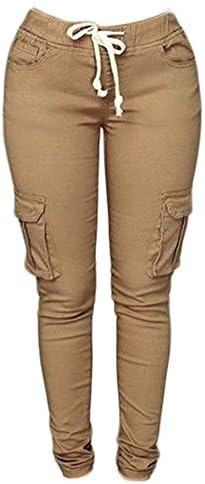 Andongnywell ženske casual čvrste boje joge hlače mršave sportske hlače s više džepova Slim Fit pantalone