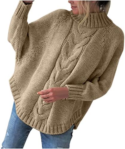 Ženski prevelizirani pulover pleteni džemper za dugi rukav ležerni džemper rugajući kabel za vrat pletene