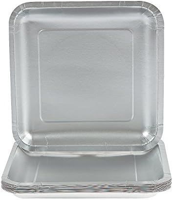 Fun Express - Metalni srebrni kvadratni tanjir za večeru - Party pribor - čvrsti tablični pribor - čvrsti