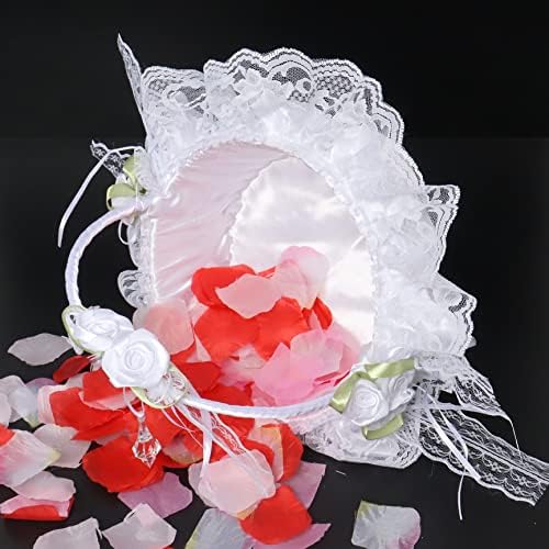 Tnoeuz korpa za cvjetnice za vjenčanje, Bijela Vilinska čipkasta korpa za cvijeće sa sklopivom ručkom,velika