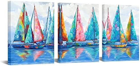 sechars 3 ploče Jedrilice slika zidna Umjetnost apstraktni šareni brodovi okean Obalni Poster slika platna