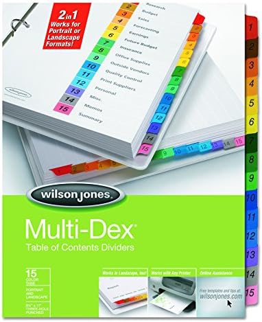 Wilson Jones Multidex indeks različita boja 15 kartica, 1-15, 8,5 x 11 inča, 15 po setu