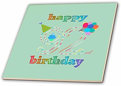 3drose sretan 92. rođendan, Cupcake sa svijećom, balonima, šeširom, šarenim-pločicama