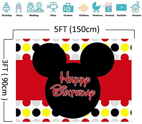 Cartoon Crni miš crvena fotografija pozadina za djecu Happy Birthday Party Supplies Vinyl Colorful Dots