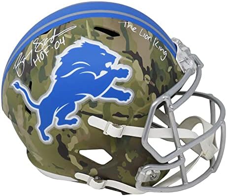 Barry Sanders potpisao je Detroit Lions CAMO Riddell Speed repliku kacige pune veličine w / HOF ' 04, NFL