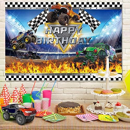Pozadina ukrasa za rođendanske zabave Monster Truck, tema Truck robota dekoracija pozadine fotografija za