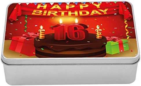 AMBESONNE 16. rođendanska kutija za rođendan sa trakom za zastavu i ukusno čokoladno tortu svijeće, prenosivi