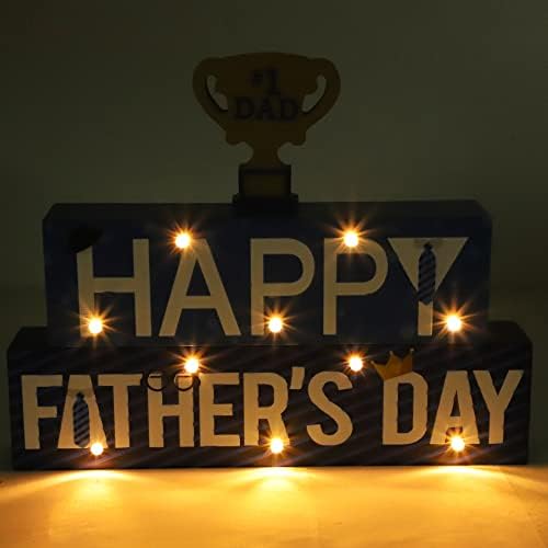 Ukrasi za Dan očeva drveni blok znak sa Led svjetlima-Happy Fathers Day Light up drveni znak za stol Mantle