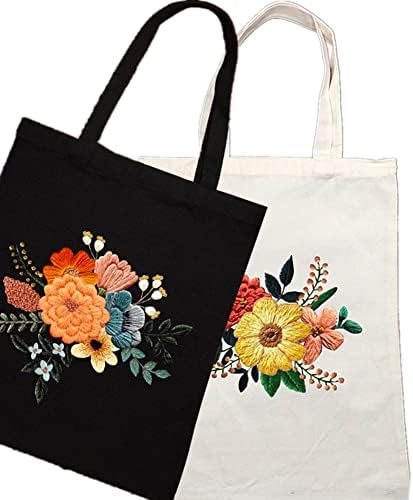 LKJYBG Platnena torba komplet za vezenje sa biljnim cvijećem, štamparska pamučna Platnena torba Cross-Stitch