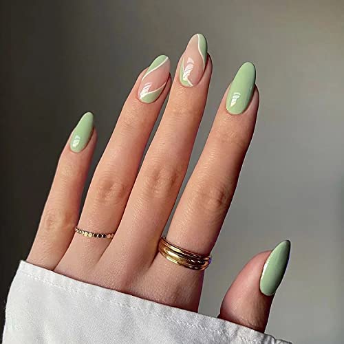 Akrilna presa na noktima srednji Bademasti lažni nokti zeleni full Cover lažni nokti sa dizajnom potrepštine