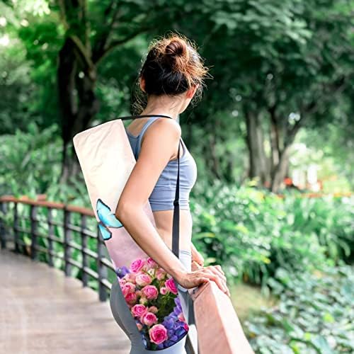 Leptiri na ružama i plavim Hortenzia Flowers Yoga Mat torbe sa punim patentnim zatvaračem Yoga Carry Bag