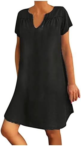 pimelu žene Casual seksi V-izrez čvrste haljine Ljeto kratki rukav pulover traper Flowy Mini Casual haljina