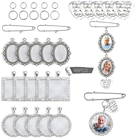 49kom vjenčani buket DIY Photo Charm ovalni okrugli kvadratni srebrni Pin broš komplet sa prozirnim staklenim