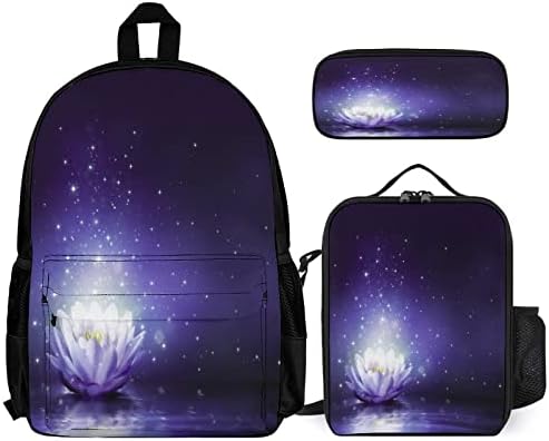 Neonski Lotus ruksaci Setovi za školska putovanja daypack Prints torba za knjige sa torbom za ručak i Pernicom