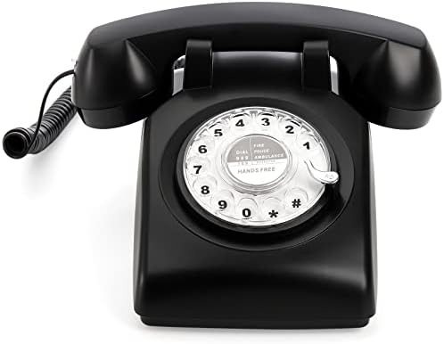 Dicunoy rotacijski broj telefona, vintage stari telefon za fiksni, crni 1960-ih Classic Style Cord Forting