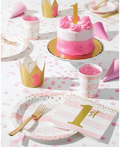 Kreativno pretvaranje pruga i tačaka salvete za ručak za 1. rođendan, roze/ zlatne, 6,5, 16 Ct.