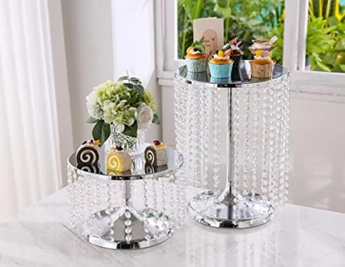 LANLONG stalak za tortu za desertni sto 10 inča srebrni kristalni privjesci metalni stalak za torte služi