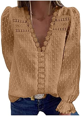 UQRzau Ženska 2023 dugih rukava Top modne bluze čipke V-izrez šifonske majice