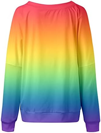 Tshirts za žene duge rukave Tie Dye Rainbow Gradient Tee Tops Casual Crew vrat slatka Print Ombre pulover