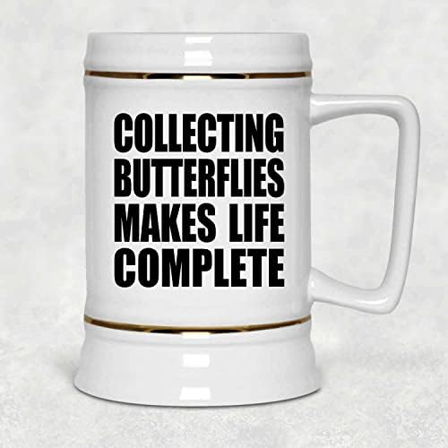 DesignSify prikupljanje leptira čini život kompletnom, 22oz piva Stein keramička špica sa drškom za zamrzivač,