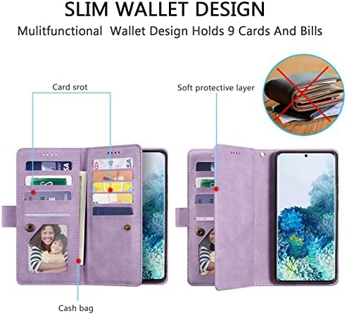 UEEBAI torbica za novčanik za Samsung Galaxy S20 FE 5G, Retro 9 držač za kartice slota Zipper džepna Torbica