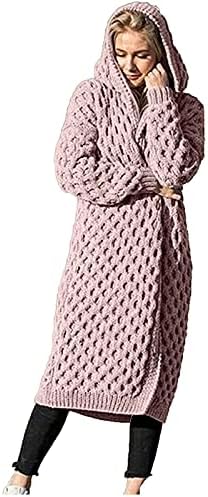 Ženski kapuljač Carnked Cardigan kaput odvojio je slobodni kabl pleteni džemper otvoren prednji pletiv kimono
