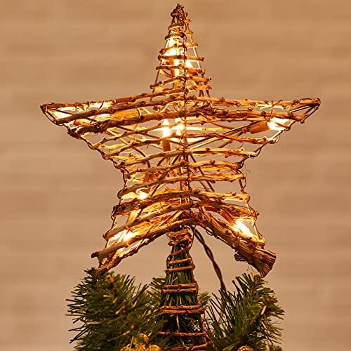 Božićna staza staze, 12 rattan 3D star stakleni stablo, rustikalni rattan natural zvezda izgrađen u 10 sijalica