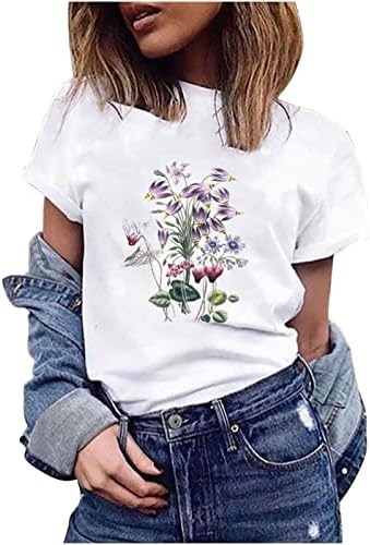Ženski vrhovi casual okrugli vrat cvjetni print majica Vintage cvjetovi grafički tees kratki rukav ljetna