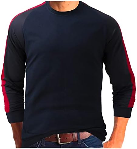 PDFBR MENS Spring T majice Dugi rukav vafli pleteni bočni prugasti patchwork Slim Fit vrhovi Crewneck modna