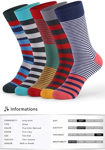 YFQHDD 5 parova Velike veličine Men Socks Standardne poslovne casual čarape Striped pamuk SOKCS šarene muškarce