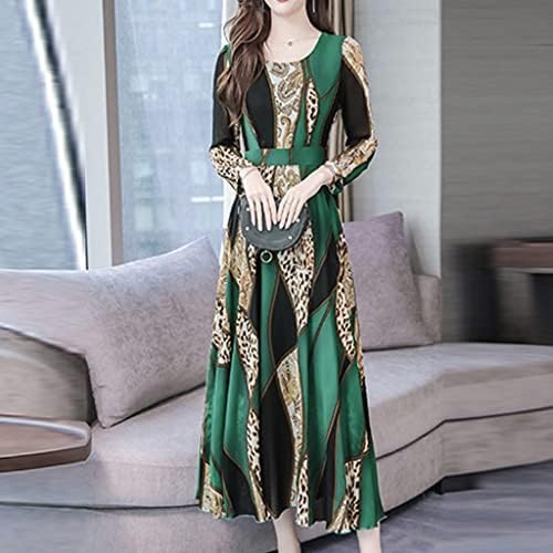 BADHUB ženska duga haljina modni blok u boji Boho Print o-izrez haljina Slim Dugi rukav plus veličina Maxi