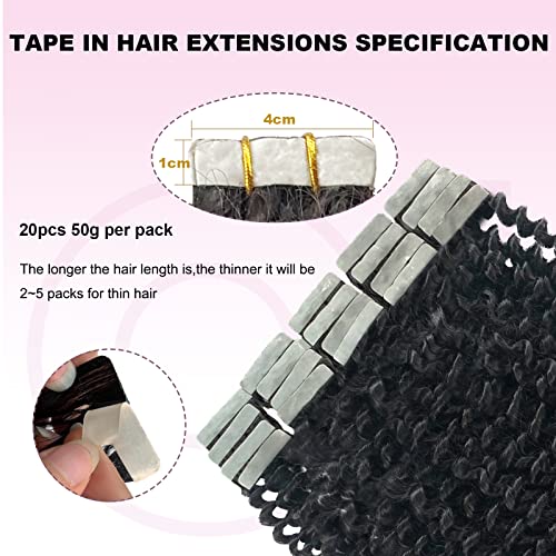 OiMiGO Kinky Curly Tape in Hair Extensions, Human Hair 3C 4A Curly Extensions for Black Women Natural Black