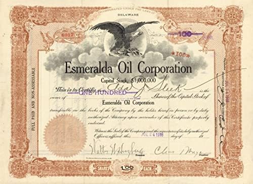 Esmeralda Oil Corporation - Certifikat Zaliha