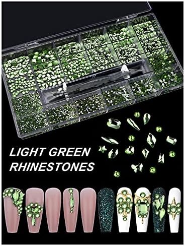 EBANKU 3100kom zeleni Nail Art Rhinestones ravni dragulji za nokte kristali oblikuju srca romb okrugli Nail