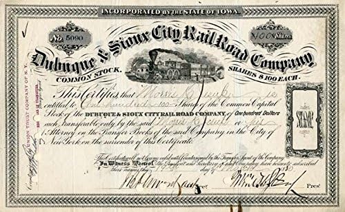 Dubuque and Sioux City Railroad Co. - Certifikat Zaliha