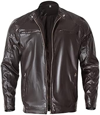 Muški stalak ovratnik Umjetna kožna jakna PU Vintage Zip up Motorcycle Coat Casual lagani Slim Fit Bomber Outwear