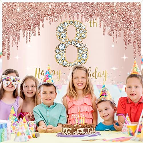 Happy 8th Birthday Banner backdrop dekoracije za djevojčice, Rose Gold 8 Birthday Party sign Supplies, Pink