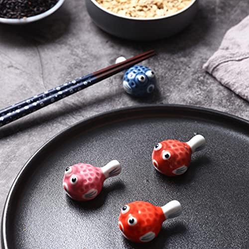 HEMOTON štapići za jelo 2kom keramike štapići za štapiće ručno oslikani japanski stil Puffer riba u obliku kašike stalak za kašiku nož držač viljuške držač za olovku za kućni kuhinjski pribor podrška za crveni dečiji jastuk