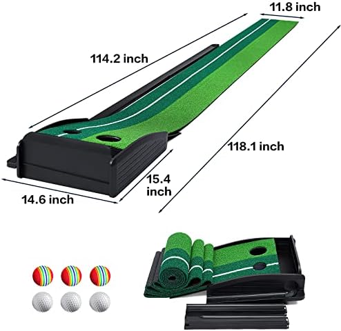 Dollox Putting Green golf Putting Mat za unutrašnju upotrebu, Putting mat sa automatskim povratkom lopte, Mini Golf Set Golf Accessories za muškarce, Indoors Golf Mat za kućnu kancelariju, pokloni za golfera