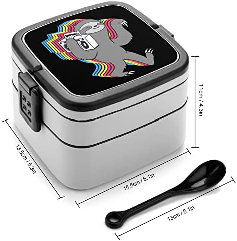 Šareni Sloth Stereo zvuk Bento kutija Dvostruki sloj Sve-u-jedan spremnik za ručak sa kašikom za piknik