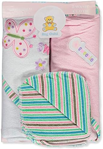 Big Oshi baby Girls Set peškira od 4 komada i peškira sa kapuljačom-roze, jedne veličine