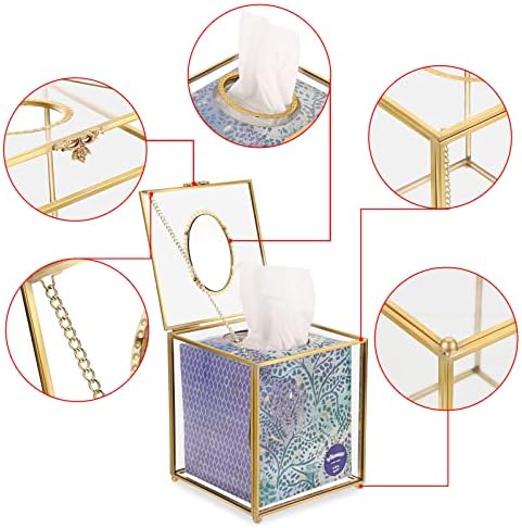 Sumnacon Square Clear staklena kutija za tkiva - držač kutije za tkivo tkiva, prekrasan zlatni držač lica