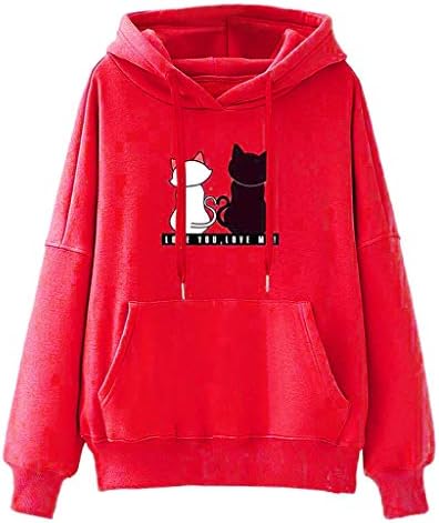 Wuai Teen Girls Osnovni casual dugih rukava mačka tiskana vrećica dukserice Lagani pulover s kapuljačom