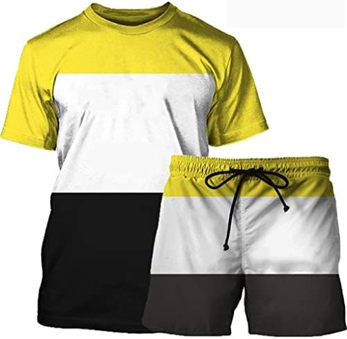 SCDZS postavio muške ljetne patchwork pruga kratkih rukava trend ležerne trenderske majice + kratke hlače