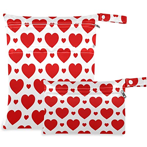 visesunny Red Heart Pattern 2kom mokra torba sa džepovima sa patentnim zatvaračem periva višekratna soba