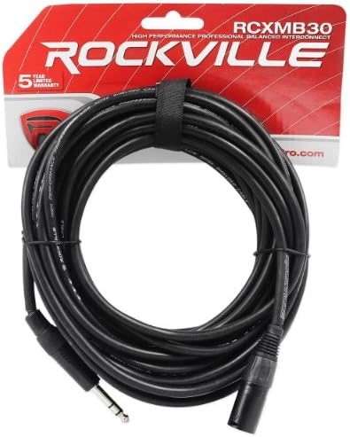 Rockville RCXMB30B 30 'muški REAN XLR na 1/4 TRS kabl Crni bakar