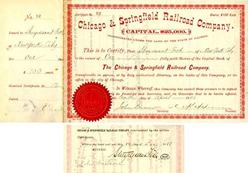 Chicago and Springfield Railroad Co. potpisan od strane Stuyvesant Fish-Stock certifikat