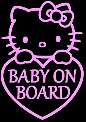 Exquisite Hi Kitty - Beba na brodu Pink Glossy vinil naljepnica za automobilski branik za laptop, 6 x 4