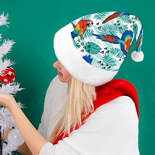 Tropsko lišće i papagaj ptice Božić šešir Santa Claus kape kratki pliš sa bijelim manžetama za muškarce