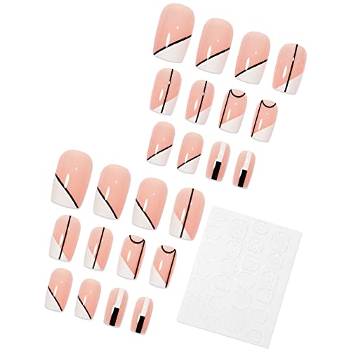 Pink White Stripe francuski kratki francuski kratki flaster za umjetne nokte gotov proizvod uklonjivi paket